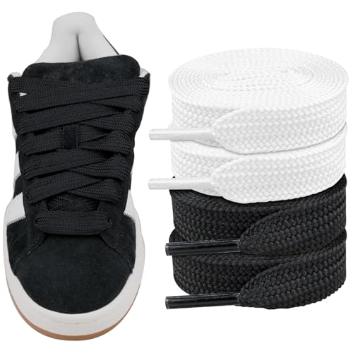 Endoto 2 Paare Schnürsenkel für Adidas Campus 00s Sneaker schuhe, 16MM Flache Dicke Breite Schuhbänder Ersatz Shoelaces Laces (Schwarz&Weiß,50 Zoll von Endoto