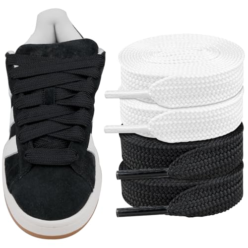 Endoto 2 Paare Schnürsenkel für Adidas Campus 00s Sneaker schuhe, 16MM Flache Dicke Breite Schuhbänder Ersatz Shoelaces Laces (Schwarz&Weiß,54 Zoll Endoto 2 Paare Schnürsenkel für Adidas Campus 00s Sneaker schuhe, 16MM Flache Dicke Breite Schuhbänder Ersatz Shoelaces Laces (Schwarz&Weiß,54 Zoll von Endoto