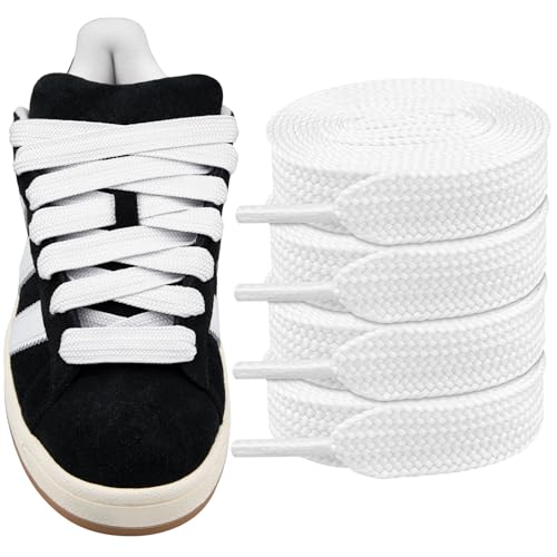 Endoto 2 Paare Schnürsenkel für Adidas Campus 00s Sneaker schuhe, 16MM Flache Dicke Breite Schuhbänder Ersatz Shoelaces Laces (Weiß,50 Zoll von Endoto