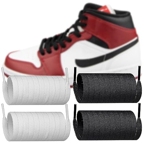 Endoto 2 Paare Schnürsenkel für Air Jordan 1/2/3/4/5/6/7/8 Sneaker Schuhe, Schuhbänder Ersatz Flache Breit Polyester, Flat Shoelaces Laces (Schwarz+Weiß, Größe: 75 Zoll) von Endoto