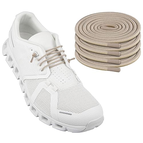 Endoto 2 Paare Elastische Ohne Binden Schnürsenkel für ON Cloud 5 Running Schuhe, Ersatz Rund Dehnbare Gummi Laces Schuhbänder Shoelaces für On Laufschuhe(Beige, 20 Zoll) von Endoto