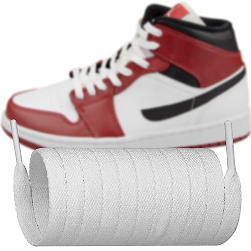 Endoto Schnürsenkel für Air Jordan 1/2/3/4/5/6/7/8 Sneaker Schuhe, Schuhbänder Ersatz Flache Breit Polyester, Flat Shoelaces Laces (Weiß, 45 Zoll) von Endoto