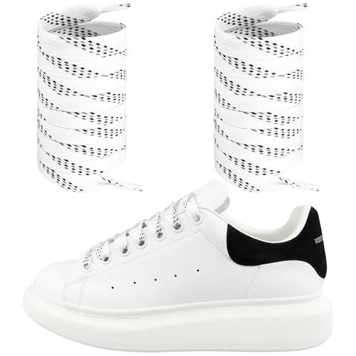 Endoto Schnürsenkel für Alexander McQueen Oversized Sneaker Schuhe, Ersatz Flache Breite Laces Schuhbänder Shoelaces (Schwarz&Weiß&Grau, Größe: 45 Zoll) von Endoto