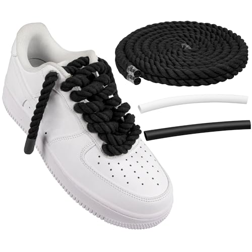 Endoto dicke Schnürsenkel für Air Force 1, klobige gedrehte Runde Schuhbänder mit DIY-Anpassungszubehör für AF Sneaker-Schuhe, Big Rope Laces(Farbe: Schwarz, Größe: 12,7 mm) von Endoto