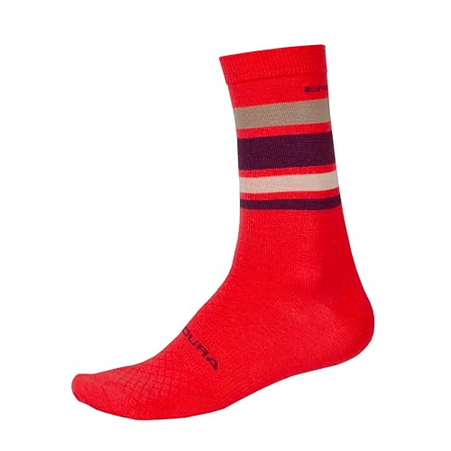 Endura BaaBaa Merino Stripe Fahrradsocken für Herren, Granatapfel, L Endura BaaBaa Merino Stripe Fahrradsocken für Herren, Granatapfel, L von Endura