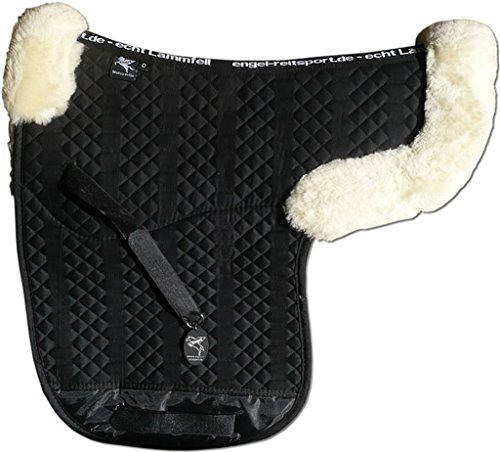 Engel Reitsport Lammfell Satteldecke SADEK2-D-SCH-MED Fell in Sattellage mit Fellrand vorne und hinten Steppstoff schwarz Fell med. Dressur (D) von Engel Reitsport