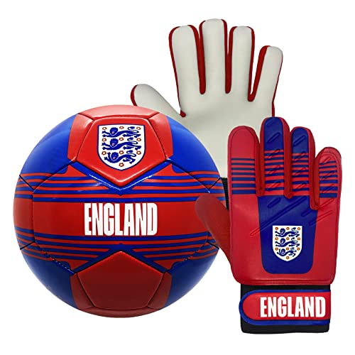 England - Kinder Fußball-Set - Torwarthandschuhe & Fußball - Offizielles Merchandise Größe 4 - Jungen: 5-10 Jahre von England