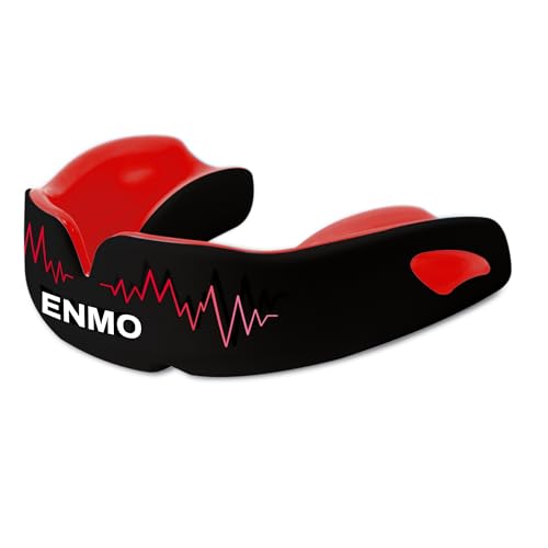 Enmo Maxilla Pro Mundschutz - Erwachsene & Junior 10+ Mundschutz mit Etui für Rugby, Boxen, Hockey und Kontaktsportarten - Mundschutz mit Boil & Bite, Atemkanaltechnik, dreilagig - Schwarz/Rot von Enmo