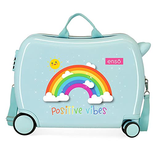 Enso Arcoiris Positive Vives Kinder-Koffer Blau 50x39x20 cms Hartschalen ABS Kombinationsschloss 38L 2,1Kgs 4 Räder Handgepäck von Enso