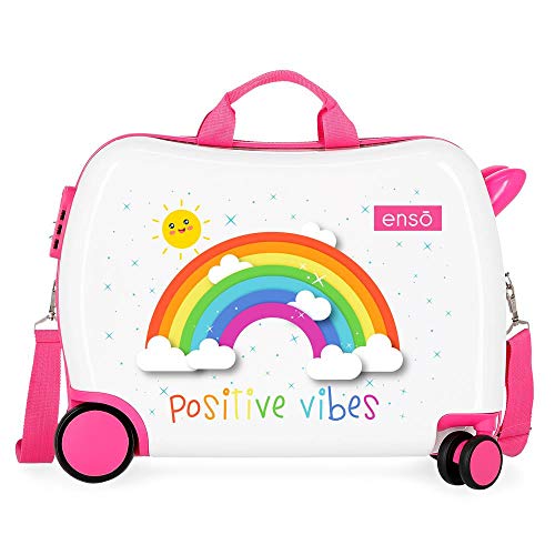 Enso Arcoiris Positive Vives Kinder-Koffer Weiß 50x39x20 cms Hartschalen ABS Kombinationsschloss 38L 2,3Kgs 4 Räder Handgepäck von Enso