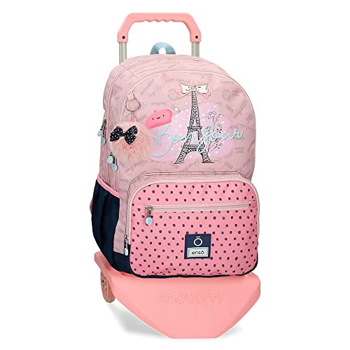 Enso Bonjour Schulrucksack mit zwei Fächern und rosafarbenem Trolley 32 x 44 x 17 cm, Polyester, 23,94 l von Enso