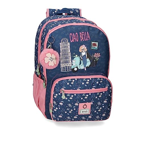 Enso Ciao Bella Schulrucksack, Doppelfach, Blau, 32 x 44 x 17 cm, Polyester, 23,94 l, blau, Talla única, Schulrucksack mit doppeltem Fach von Enso