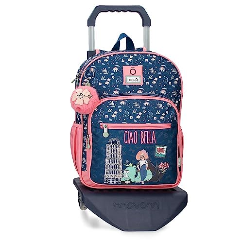 Enso Ciao Bella Schulrucksack mit Trolley, Blau, 30 x 38 x 12 cm, Polyester, 13,68 l, blau, Talla única, Schulrucksack mit Trolley von Enso