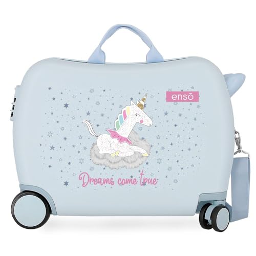 Enso Dreams Come True Blue Kinderkoffer 50 x 38 x 20 cm starres ABS seitliches Zahlenschloss 34 l 1,8 kg 4 Rollen Handgepäck von Enso