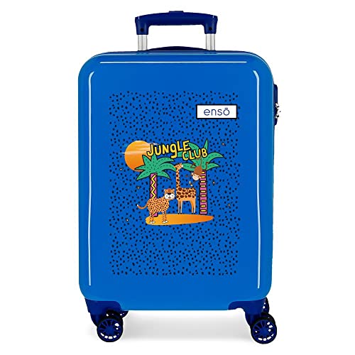 Enso Jungle Club Kabinentrolley, Blau, 38 x 55 x 20 cm, Hartplastik, seitlicher Kombinationsverschluss, 34 l, 2 kg, 4 Räder von Enso