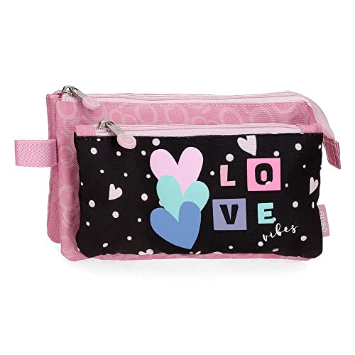 Enso Love Vibes Federmäppchen, dreifach, Rosa, 22 x 12 x 5 cm, Polyester, Rosa, Dreifach-Etui von Enso