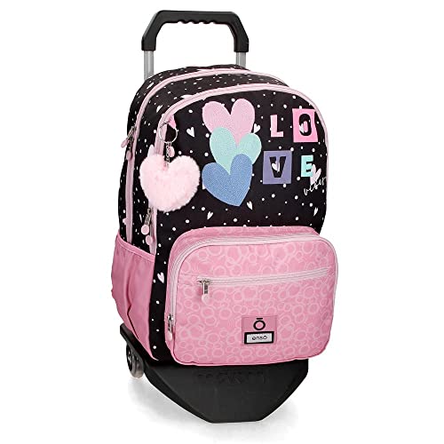 Enso Love Vibes Schulrucksack, doppelt, Fach mit Trolley, Rosa, 32 x 44 x 17 cm, Polyester, 23,94 l, Rosa, Schulrucksack mit doppeltem Fach und Trolley von Enso