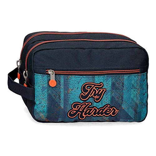 Enso Try Harder Kosmetiktasche mit doppeltem Fach, anpassbar, Blau, 24 x 15 x 10 cm, Polyester von Enso