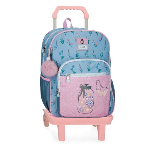 Enso We Love Flowers Schulrucksack mit Trolley, Rosa, 30 x 38 x 12 cm, Polyester, 13,68 l, Rosa, Schulrucksack mit Trolley von Enso