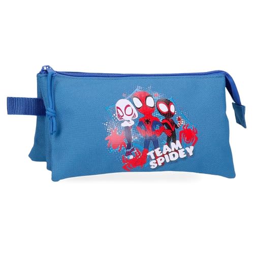 Joumma Marvel Team Spidey Dreifach-Federmäppchen, Blau, 22 x 12 x 5 cm, Polyester, 1,32 l, blau, Talla única, Dreifachmäppchen von Marvel