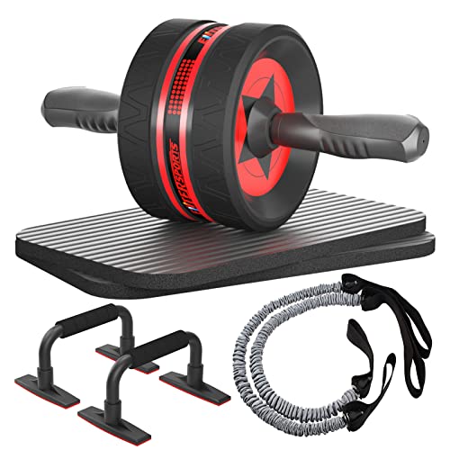 EnterSports Bauchroller Bauchmuskeltrainer, 6-in-1 Bauchtrainer mit Fitnessband, Liegestütze, Kniematte, Bauchtrainer für Zuhause,Fitness Geräte, Bauchmuskel roller, Gut für Heimtraining von EnterSports