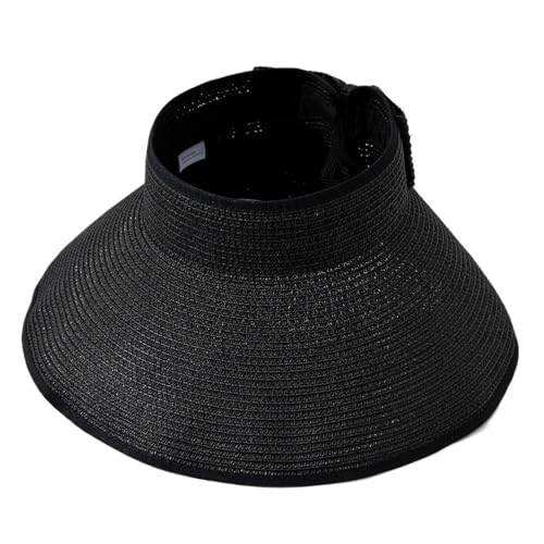 EnxJire Cowboy Hut Frühling Sommer Strohhut Visiere Kappe Faltbare Breite Große Krempe Sonnenhut Strand Hüte for Frauen Stroh Hut UV Schutz(Black) von EnxJire