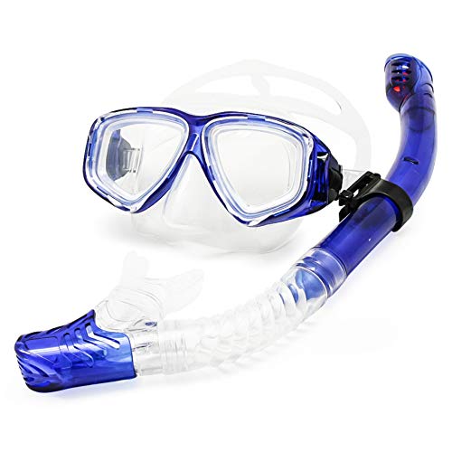 EnzoDate Optische Tauchen Gear Kit Myopie Schnorchel Set Unterschiedlichen Stärke für Jedes Auge Kurzsichtig Trocken Top Tauchermaske (Blau, -4.5) von EnzoDate