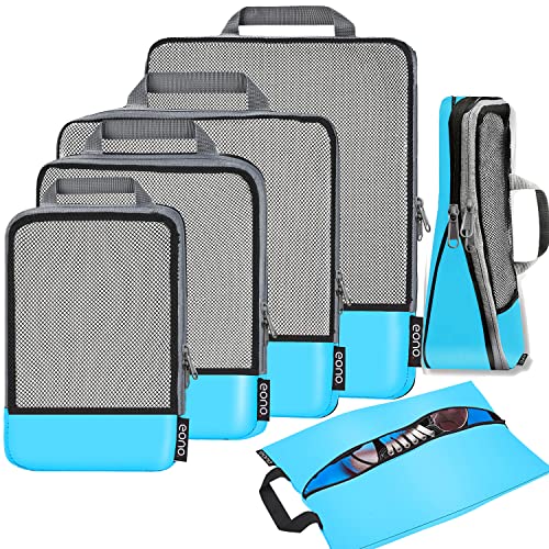 Eono Komprimierbaren Packwürfeln zur Organisation Ihres Reisegepäcks, Compression Packing Cube, Packtaschen Set und Gepäck Organizer für Rucksack und Koffer - Blau, 6-teilig Eono Komprimierbaren Packwürfeln zur Organisation Ihres Reisegepäcks, Compression Packing Cube, Packtaschen Set und Gepäck Organizer für Rucksack und Koffer - Blau, 6-teilig von Eono