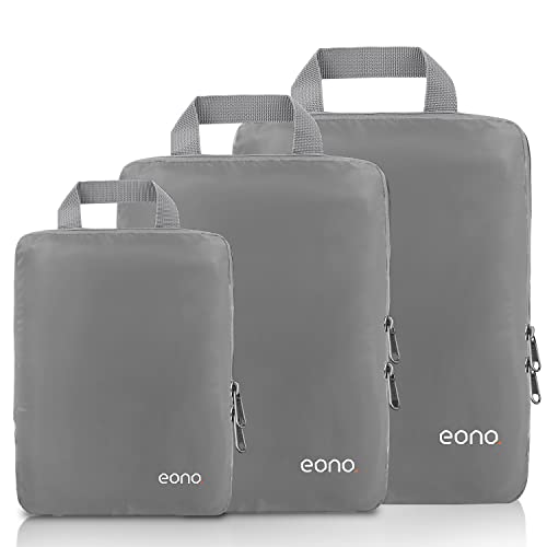 Eono by Amazon - Komprimierbaren Packwürfeln zur Organisation Ihres Reisegepäcks, Compression Packing Cube, Packtaschen Set & Gepäck Organizer für Rucksack & Koffer, Grau, 3-teilig von Eono