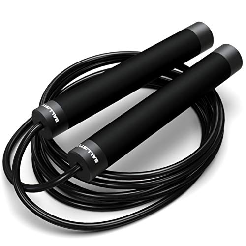 Ballistyx Springseil – Premium-Springseil mit 360-Grad-Drehung, Stahlgriffen, Silikongriffen und 2 x verstellbaren Kabeln – für Crossfit, Fitnessstudio & Heim-Fitness-Workouts & mehr – Schwarz Ballistyx Springseil – Premium-Springseil mit 360-Grad-Drehung, Stahlgriffen, Silikongriffen und 2 x verstellbaren Kabeln – für Crossfit, Fitnessstudio & Heim-Fitness-Workouts & mehr – Schwarz von Epitomie Fitness