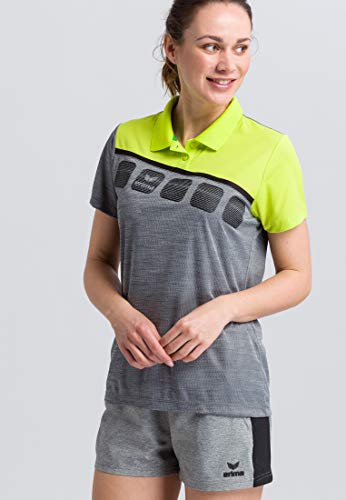 Erima Damen 5-C Poloshirt, grau melange/lime pop/schwarz, 46 von Erima