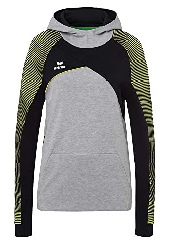 ERIMA Damen Sweatshirt Premium One 2.0 Kapuzensweat, grau melange/schwarz/lime pop, 42, 1071822 von Erima