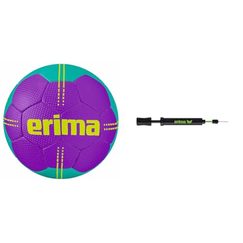 Erima Kinder Handball Pure Grip Junior Purple/Columbia 0 & Ballpumpe Luftpumpe 8 Inch, Schwarz/Green Gecko von Erima