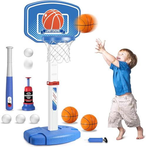 Erixazs 2 in 1 Kinder Basketballkorb und T-Ball Set - Verstellbare Höhe, Kinder Baseball Tee für Kinder 3-5, Indoor Outdoor Sport Spielzeug Geschenke für Kleinkinder Jungen Mädchen Erixazs 2 in 1 Kinder Basketballkorb und T-Ball Set - Verstellbare Höhe, Kinder Baseball Tee für Kinder 3-5, Indoor Outdoor Sport Spielzeug Geschenke für Kleinkinder Jungen Mädchen von Erixazs