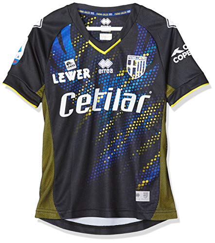 Errea MC Parma Fußball 3. MG Shop 19/20, Sport-T-Shirt für Kinder, Schwarz Gelb/Neonblau, XS von Errea