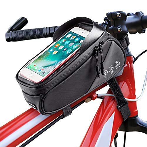 Ertisa Fahrrad Rahmentasche wasserdichte Fahrradtasche Oberrohrtasche Handytasche mit Sonnenblende Kopfhörerloch TPU Touchscreen Fahrrad Handyhalter für Smartphones bis 7,5 Zoll von Ertisa