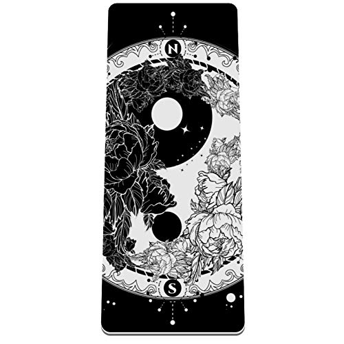 Eslifey Yin und Yang Yoga-Matte, Tattoo-Kunst, Meditation, Blumenmuster, Rosen-Muster, dick, rutschfest, für Damen und Mädchen, Gymnastikmatte, weiche Pilates-Matten, (182,9 x 81,3 cm, 1/3 Zoll dick) von Eslifey