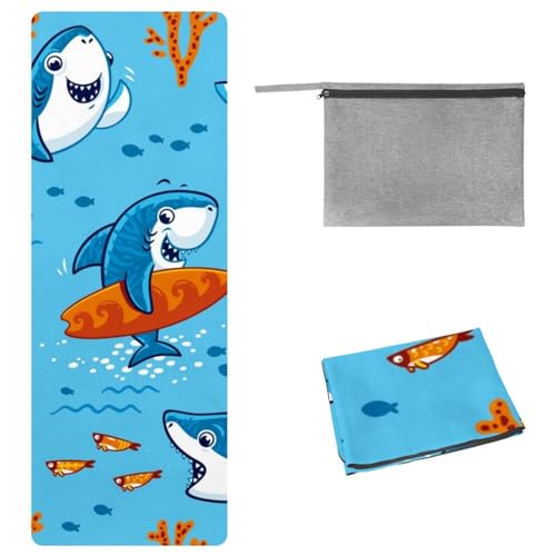 Eslifey Yoga-Handtuch, niedliches Cartoon-Haie, Unterwasser-Muster, rutschfest, schweißabsorbierend, Hot Yogamatte, Handtuch für Hot Yoga, Pilates und Fitness, 185 x 68 cm von Eslifey