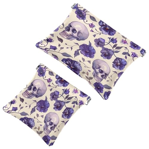 Kosmetiktasche mit Totenkopf- und violettem Blumenmuster, selbstschließende Schrapnell-Make-up-Tasche, kein Reißverschluss, kleine Make-up-Tasche für Mini-Reiseaufbewahrung, für Kosmetik, Kopfhörer, von Eslifey