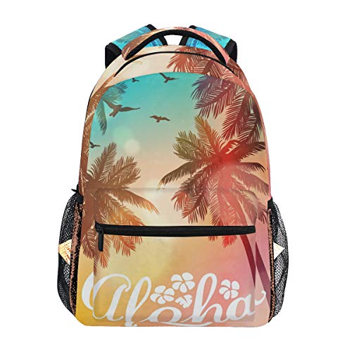 Summer Beach Aloha Palme Rucksack Studenten Schultertasche Reisetasche College Schulrucksäcke für Damen und Herren Mehrfarbig 01 Einheitsgröße von Eslifey