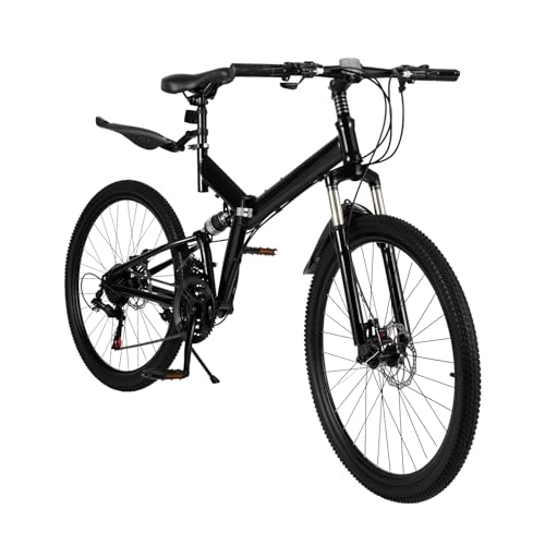 Klappfahrrad Erwachsene 26 Zoll 21-Gang Klappräder Mountainbike Rennrad Klappfahrrad Verstellbar Klapprad 150KG Klapprad Erwachsene Mountainbike 160-190CM Fahrrad Schwarz von Estabeter