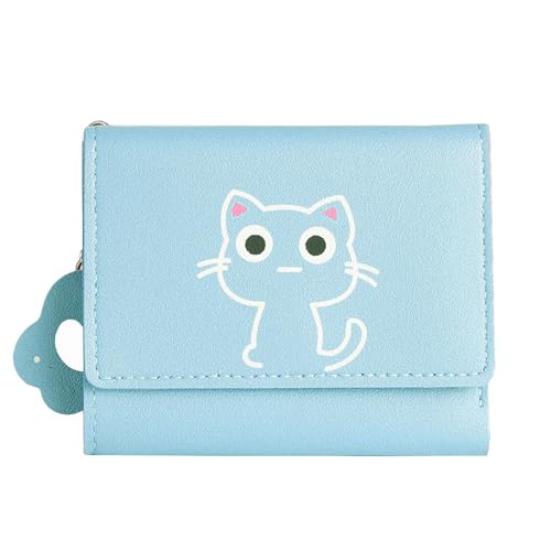 Eterspr Damen-Geldbörsen, Damen Karikatur Katzen Portemonnaie, Tragbar Geldbörse Damen mit Schlüsselanhänger Münztasche für unterwegs, Geschenke für Freundinnen (Blaues) von Eterspr