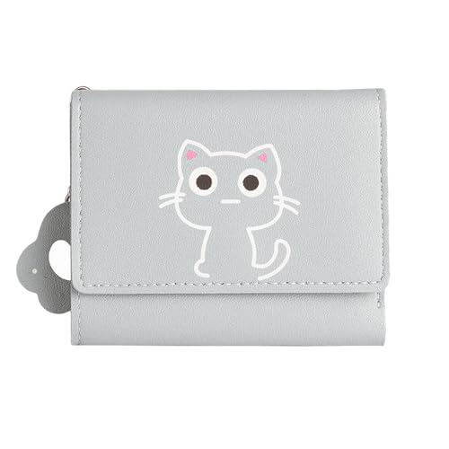Eterspr Damen-Geldbörsen, Damen Karikatur Katzen Portemonnaie, Tragbar Geldbörse Damen mit Schlüsselanhänger Münztasche für unterwegs, Geschenke für Freundinnen (Hellgrau) von Eterspr