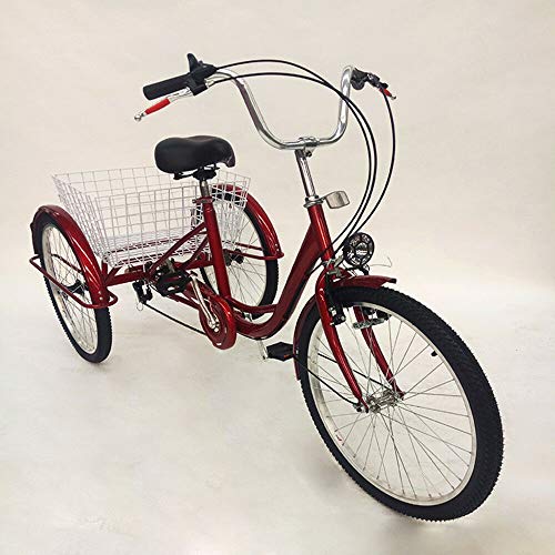 Ethedeal 24" Dreirad für Erwachsene mit Einkaufskorb, 6 Geschwindigkeit 3 Rad Fahrrad Senioren Dreirad Cruise Bike, Comfort Fahrrad für Outdoor Sports Shopping (Rot) von Ethedeal
