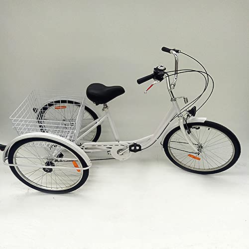 Ethedeal Dreirad Fahrrad 24 Zoll 6 Gänge 3-Rad Fahrrad mit Einkaufskorb und Lampe, Trike Bike Radfahren ür Erwachsene und Senioren, zum Reisen, Reiten und Einkaufen (Weiß), TS-WMTLCR-350-CMH von Ethedeal