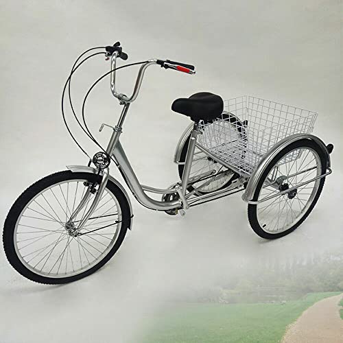 Ethedeal 24" Dreirad für Erwachsene mit Einkaufskorb, 6 Geschwindigkeit 3 Rad Fahrrad Senioren Dreirad Cruise Bike, Comfort Fahrrad für Outdoor Sports Shopping (Silbrig) von Ethedeal