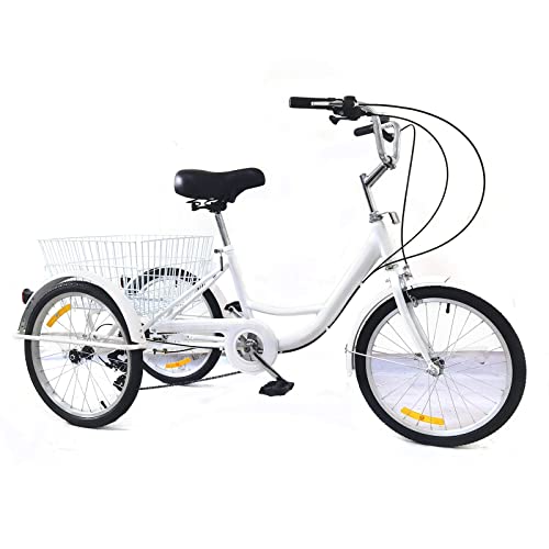 Ethedeal 24" Dreirad für Erwachsene mit Einkaufskorb, 6 Geschwindigkeit 3 Rad Fahrrad Senioren Dreirad Cruise Bike, Comfort Fahrrad für Outdoor Sports Shopping (Weiß B) von Ethedeal