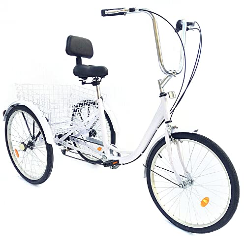 24'' Dreirad für Erwachsene mit Einkaufskorb und Rückenlehne, 6 Geschwindigkeit 3 Rad Fahrrad Senioren Dreirad Cruise Bike, Comfort Fahrrad für Outdoor Sports Shopping (Weiß) von Ethedeal
