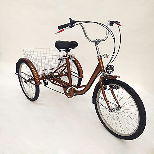 Ethedeal Dreirad Fahrrad 6 Gange 3-Rad Fahrrad mit Einkaufskorb und Lamp 24 Zoll, Trike Bike Radfahren für Erwachsene und Senioren, zum Reisen, Reiten und Einkaufen (Gold) von Ethedeal