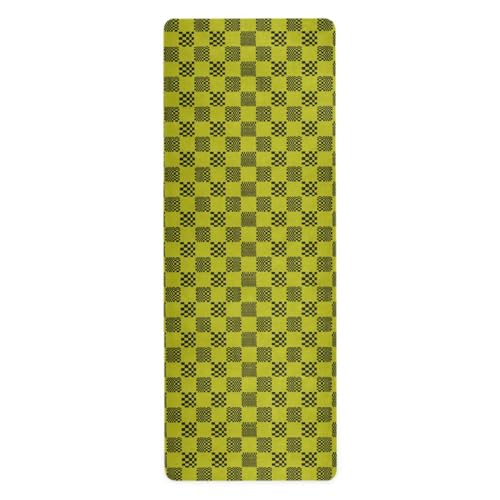 Buffalo Plaid Multi Check Black Yellow dünne Yogamatte rutschfest für den Boden bedruckt, Naturkautschuk, rutschfest, mit Taschen, 180,3 x 66 cm von EtherSpher